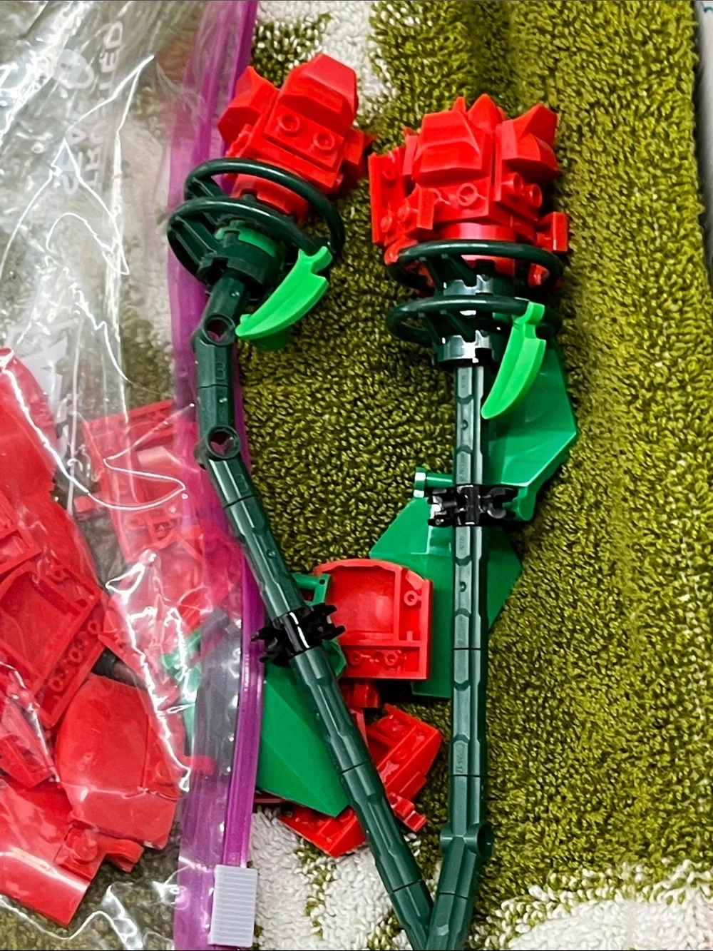 Lego Red Roses with Green Stems and Leaves - Floral Brick Builds